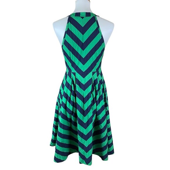 Girls From Savoy Green Navy Striped Halter Sundress Bow Neck Fit Flare Cotton 4 - Picture 4 of 6